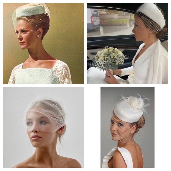 Pillbox Vintage Birdcage Vail Cream Lace hat mesh 50s Sheer bow Rhinestones - Picture 5 of 5